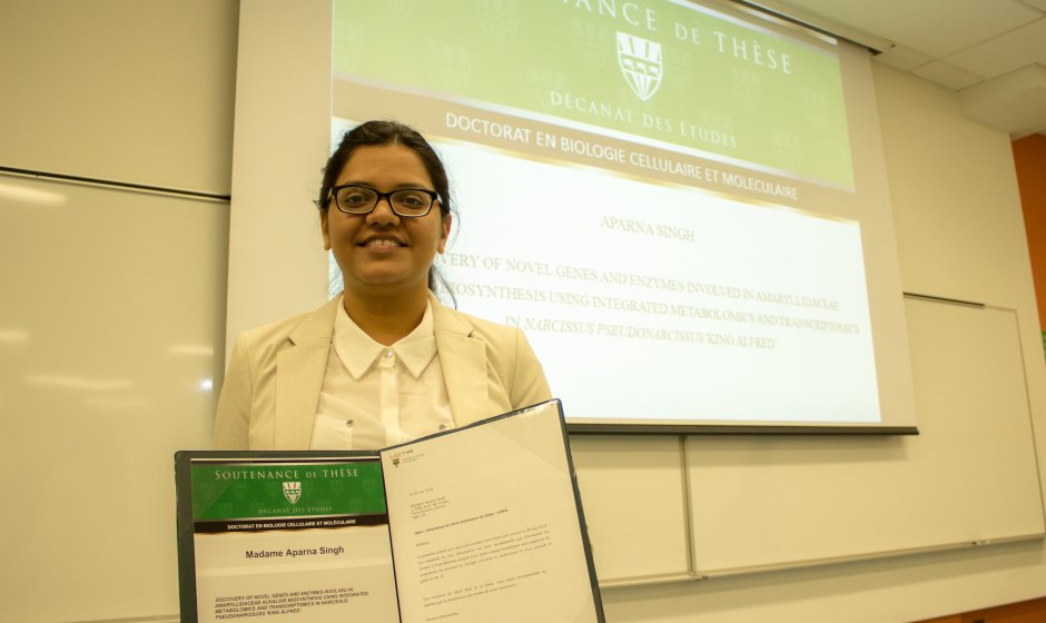 Aparna Singh a soutenu sa thèse de doctorat en biologie cellulaire et moléculaire.